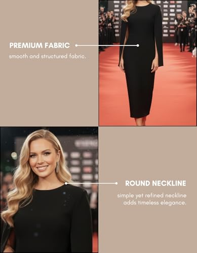 Women's Red Bodycon Midi Dress – Cape Sleeve, Round Neck, Sleek Fit for Cocktail