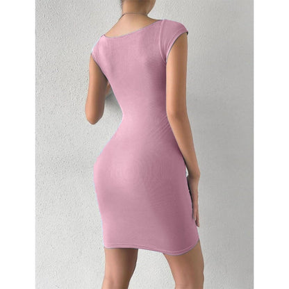 Solid Sweetheart Neck Short Sleeves Ribbed Mini Bodycon Dress for Women
