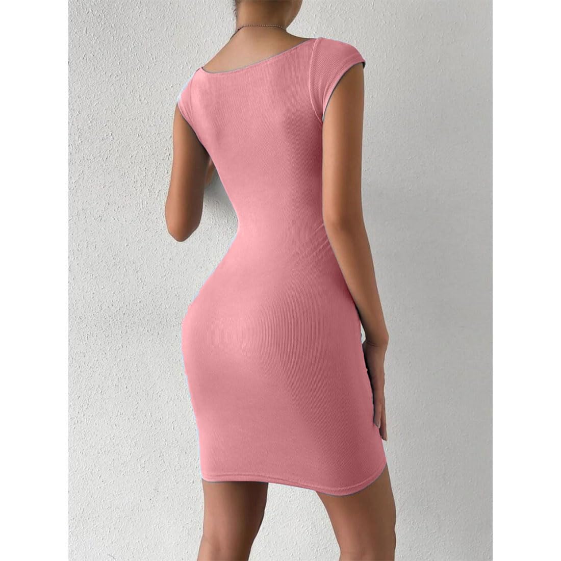 Solid Sweetheart Neck Short Sleeves Ribbed Mini Bodycon Dress for Women