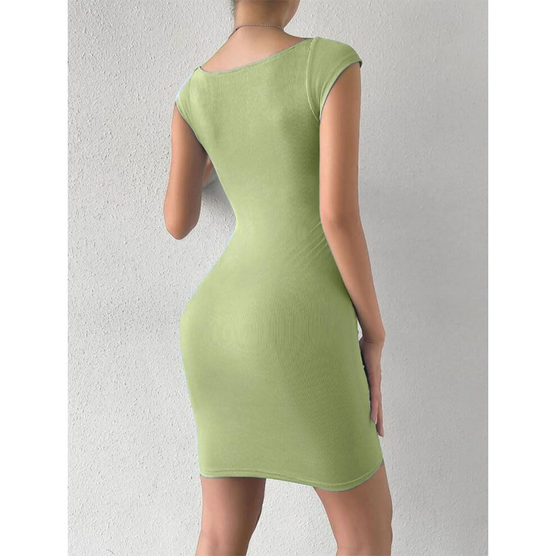 Solid Sweetheart Neck Short Sleeves Ribbed Mini Bodycon Dress for Women