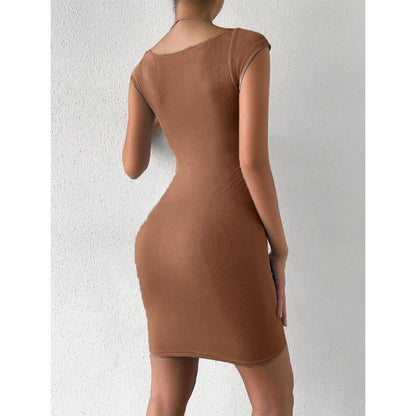 Solid Sweetheart Neck Short Sleeves Ribbed Mini Bodycon Dress for Women