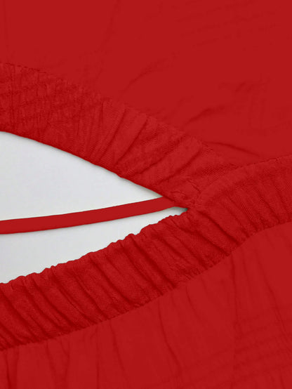 Girl's Fit And Flare Solid Summer Beach Square Neck Puff Sleeve Cut Out Waist Mini Dress