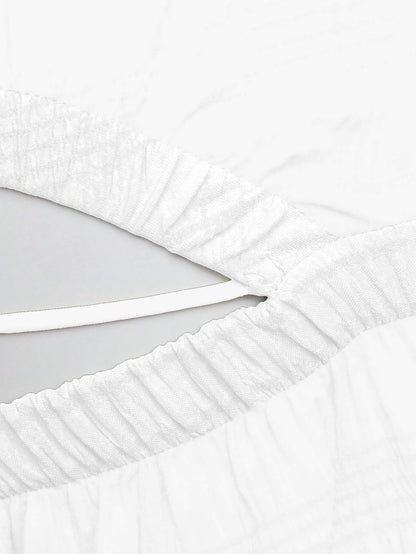 Girl's Fit And Flare Solid Summer Beach Square Neck Puff Sleeve Cut Out Waist Mini Dress