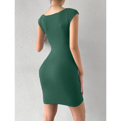 Solid Sweetheart Neck Short Sleeves Ribbed Mini Bodycon Dress for Women