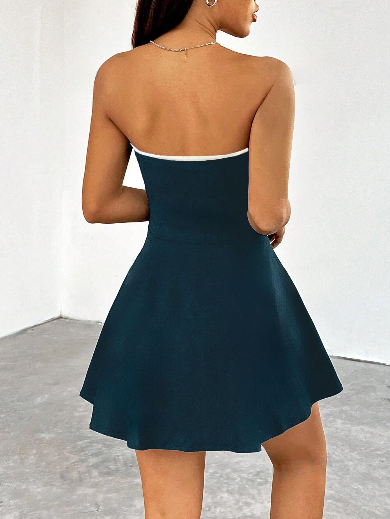 Solid Tube Bow Detailing Sleeveless Fit & Flare Mini Dress for Women